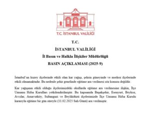 İstanbul Valiliği'nden yapılan açıklamada, "İstanbul'un kuzey ilçelerinde etkili olan kar