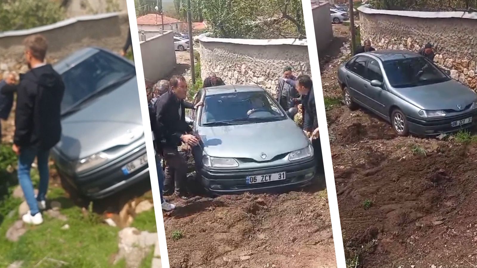 Geri manevra yapan bir otomobil, yanlış yönlendirme sonucu dereye düştü