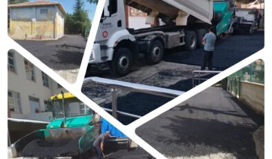İMKB Mesleki ve Anadolu Lisesi Bahçesine Sıcak Asfalt Serimi