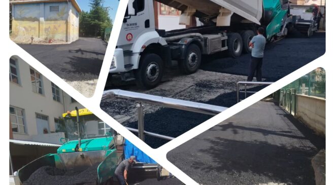 İMKB Mesleki ve Anadolu Lisesi Bahçesine Sıcak Asfalt Serimi