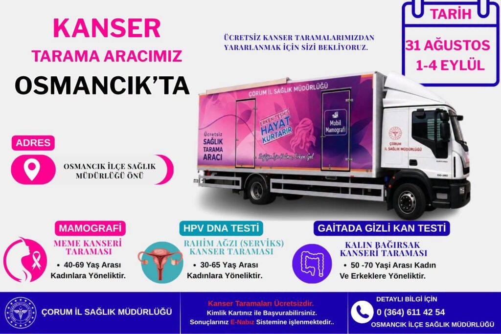 Osmancık’ta Ücretsiz Kanser Taraması Yapılacak Osmancık’ta Ücretsiz Kanser Taraması Yapılacak
